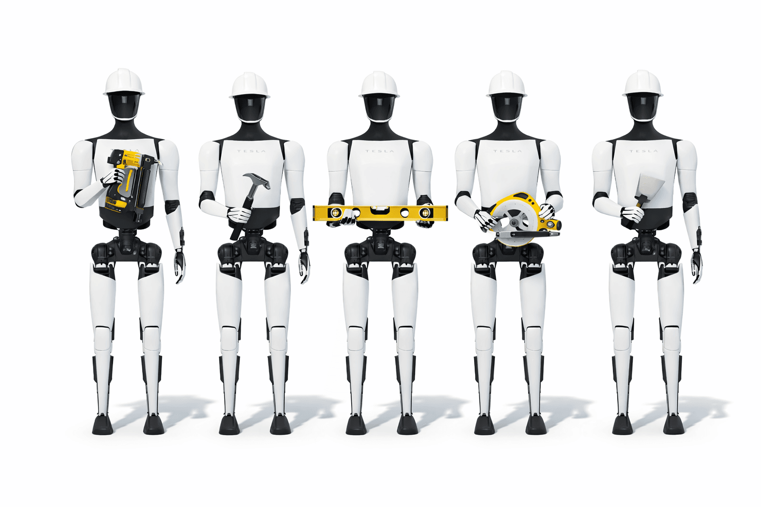 Robot construction workers building a home